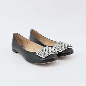 Kate Spade Rhinestone Flats Womens Sz 6.5B Black Leather Embellished Ballet Chic